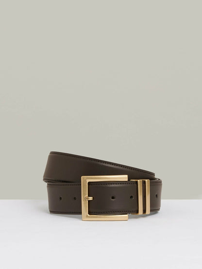Leather Square Buckle Belt in Chocolate | Reiss Women Best Seller