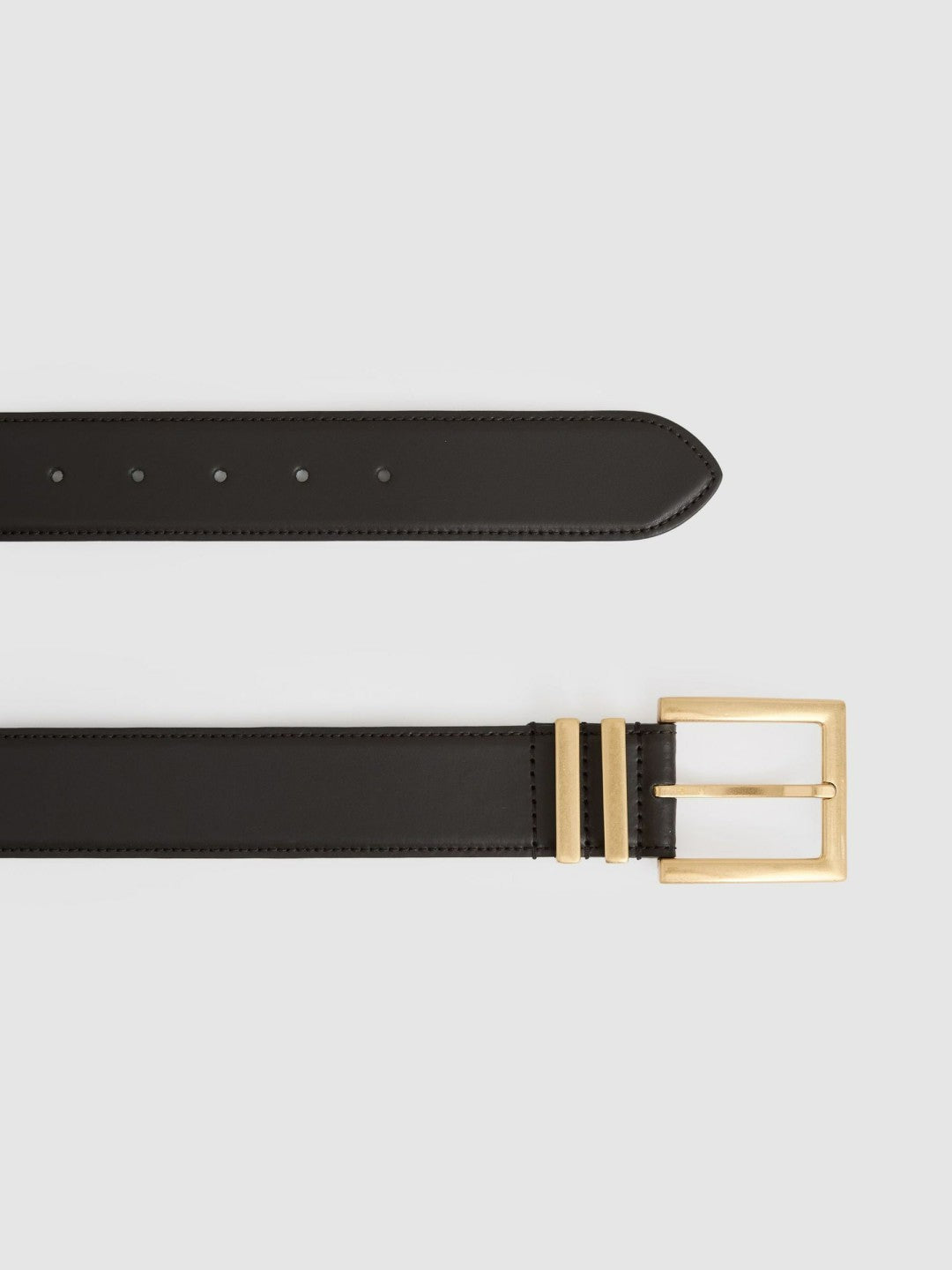 Leather Square Buckle Belt in Chocolate | Reiss Women Best Seller