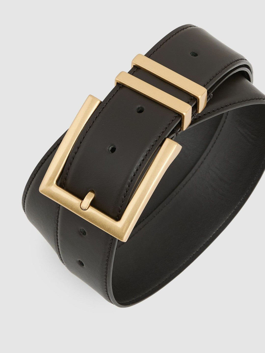 Leather Square Buckle Belt in Chocolate | Reiss Women Best Seller