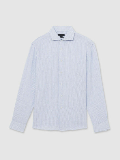 Linen Striped Long Sleeve Shirt in Soft Blue/White Fine Stripe | Reiss Men Popular