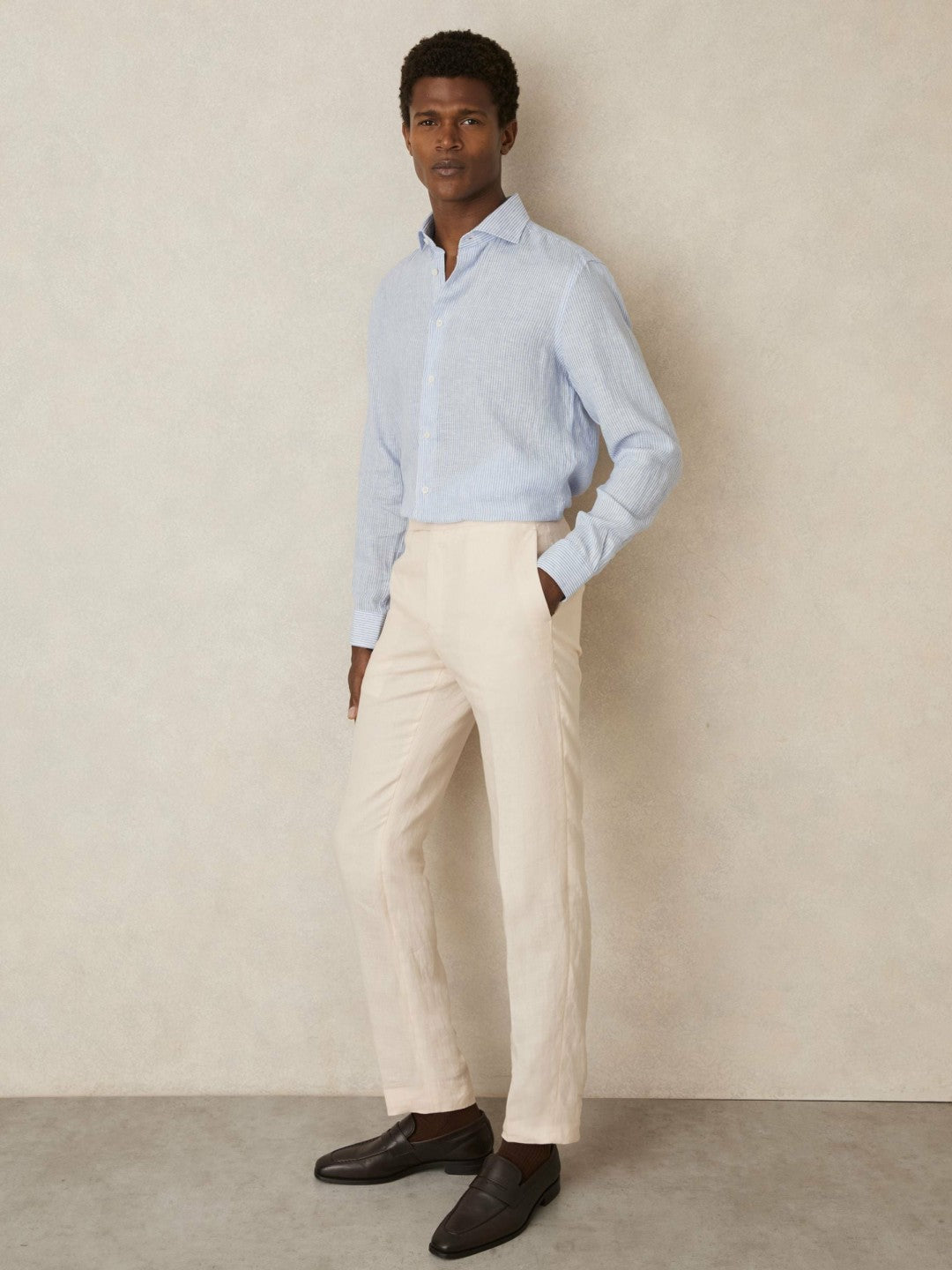 Linen Striped Long Sleeve Shirt in Soft Blue/White Fine Stripe | Reiss Men Popular