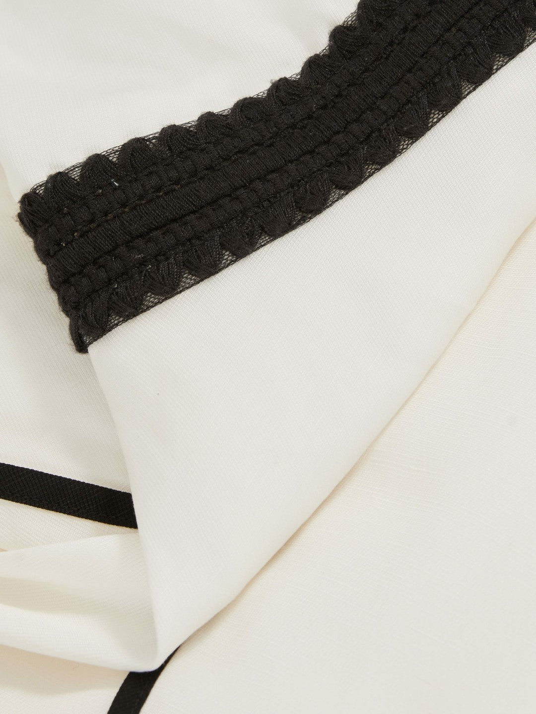 Contrast Trim Flared Midi Dress With Linen in Ivory/Black | Reiss Women Premium