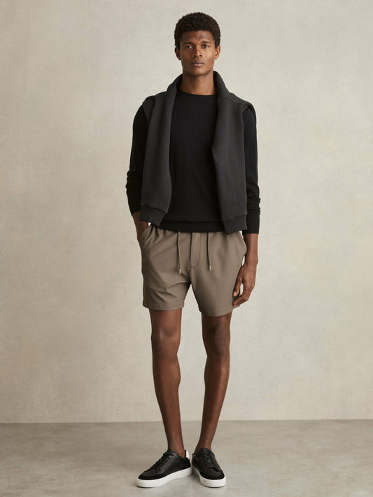 Textured Drawstring Shorts in Mocha Brown | Reiss Men Trending