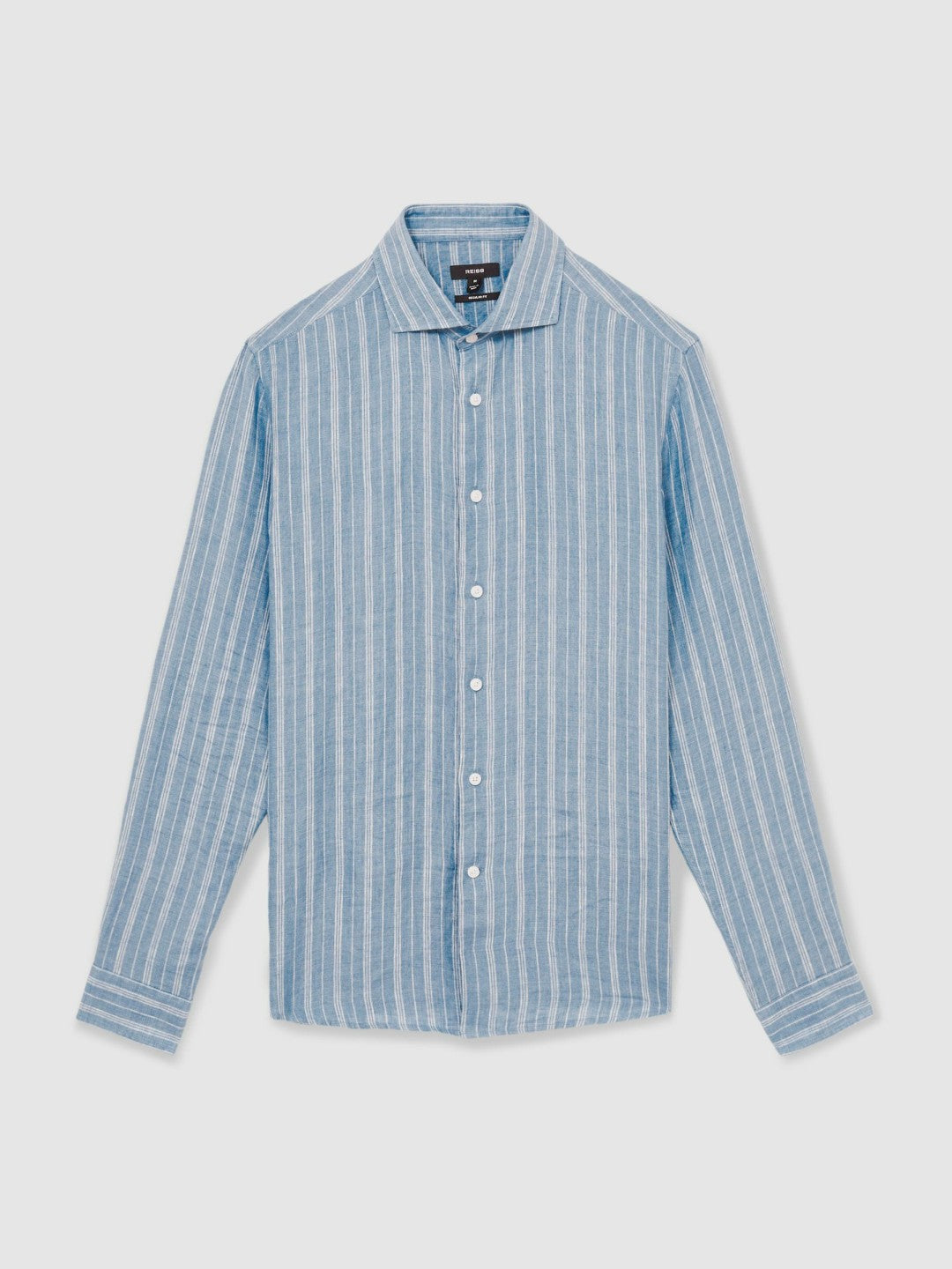 Linen Striped Long Sleeve Shirt in Airforce Blue/White Bengal Stripe | Reiss Men Best Seller