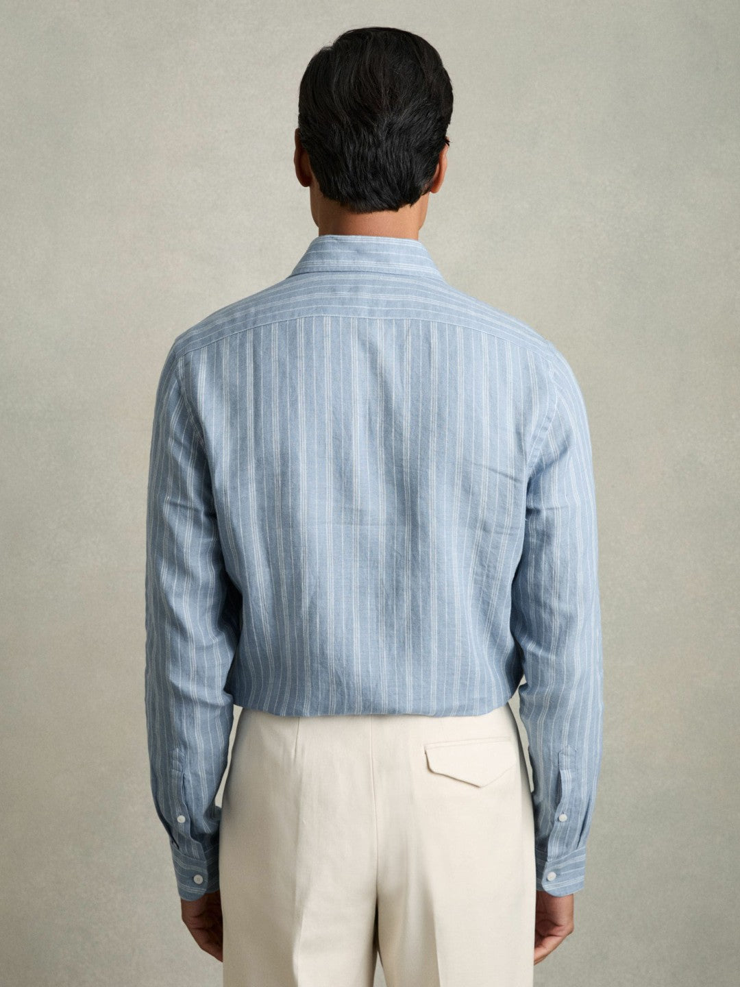 Linen Striped Long Sleeve Shirt in Airforce Blue/White Bengal Stripe | Reiss Men Best Seller