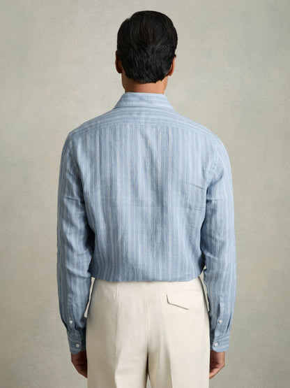 Linen Striped Long Sleeve Shirt in Airforce Blue/White Bengal Stripe | Reiss Men Best Seller