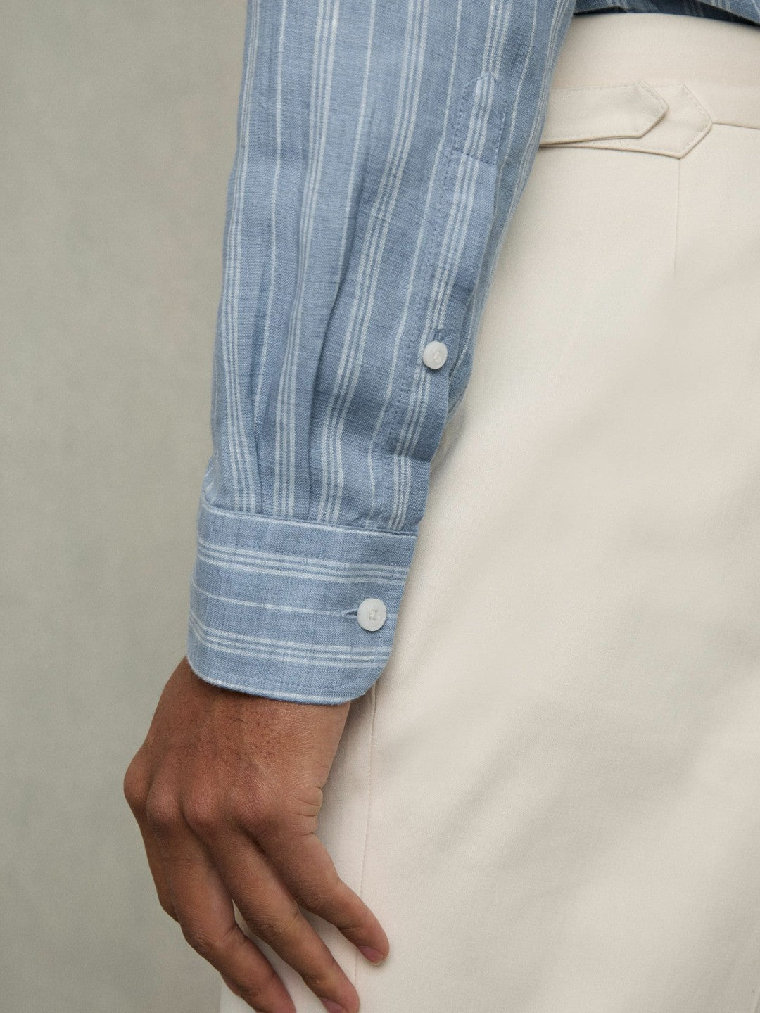 Linen Striped Long Sleeve Shirt in Airforce Blue/White Bengal Stripe | Reiss Men Best Seller