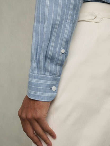 Linen Striped Long Sleeve Shirt in Airforce Blue/White Bengal Stripe | Reiss Men Best Seller