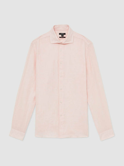 Linen Button-Through Shirt in Prep Pink | Reiss Men Premium