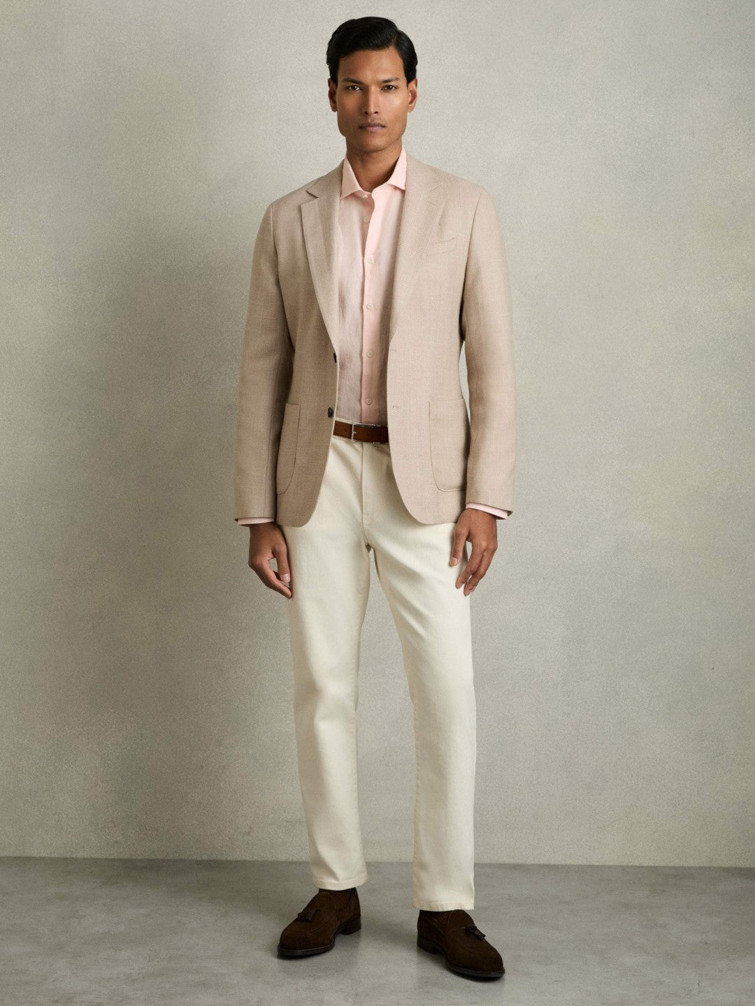 Linen Button-Through Shirt in Prep Pink | Reiss Men Premium