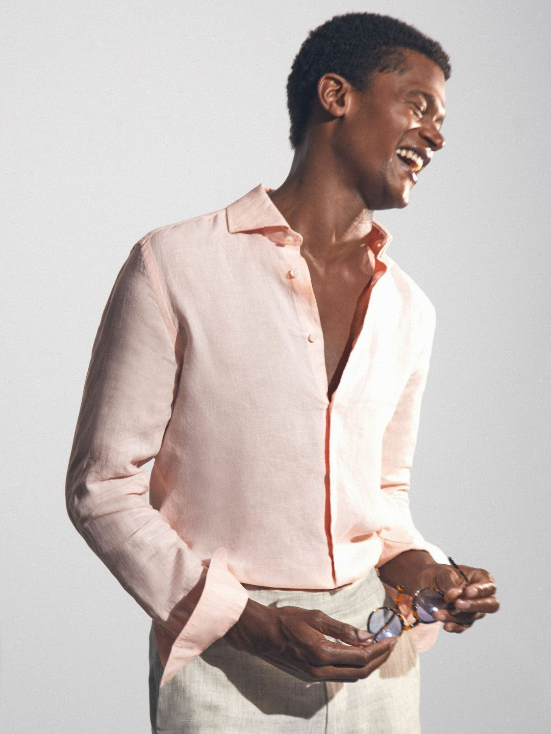 Linen Button-Through Shirt in Prep Pink | Reiss Men Premium