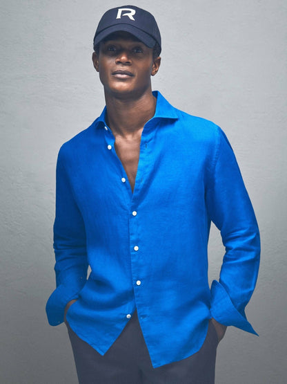 Linen Button-Through Shirt in Bright Blue | Reiss Men Exclusive