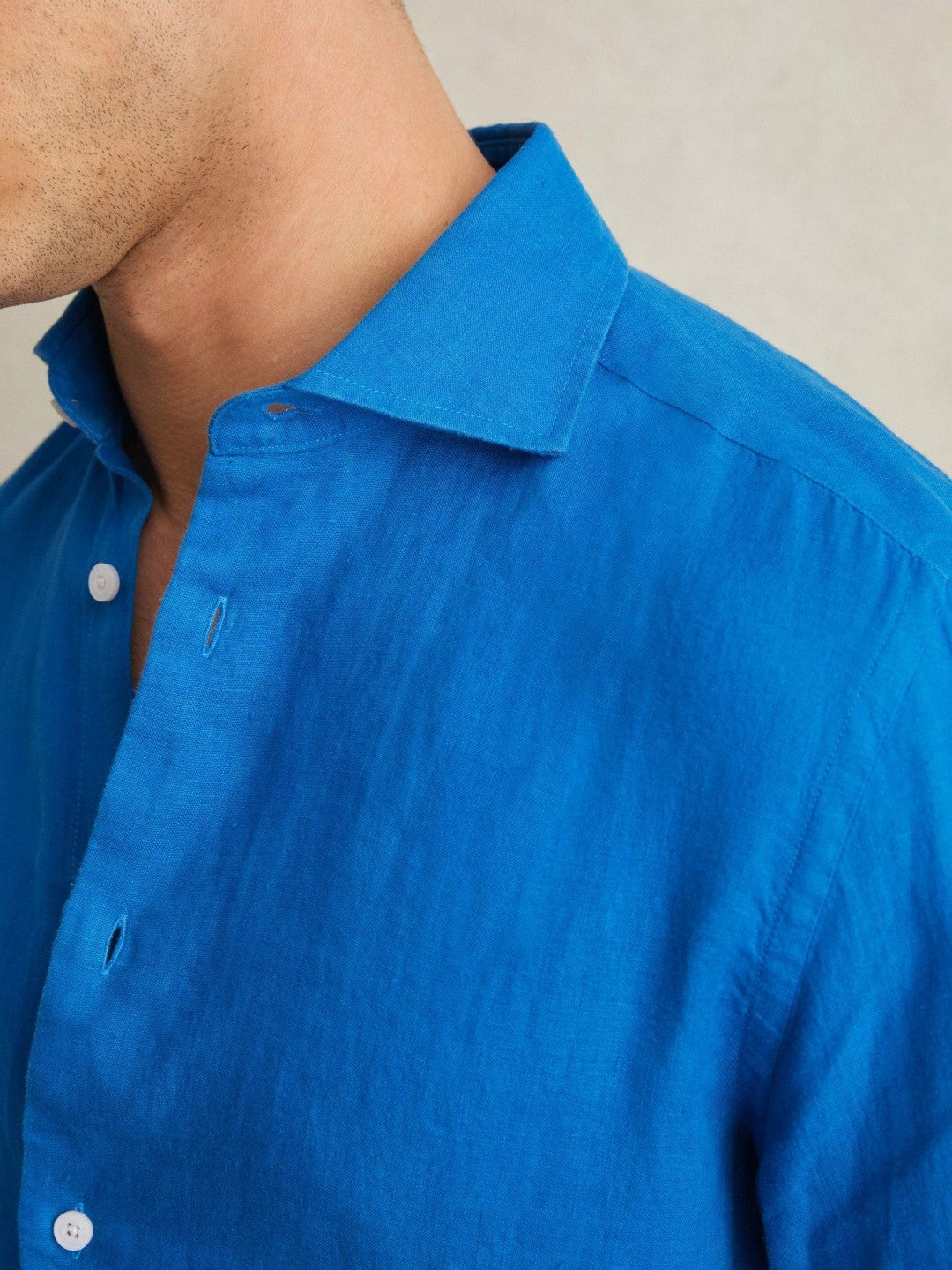 Linen Button-Through Shirt in Bright Blue | Reiss Men Exclusive