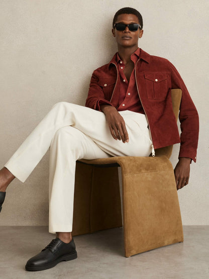Linen Button-Through Shirt in Paprika Red | Reiss Men Premium