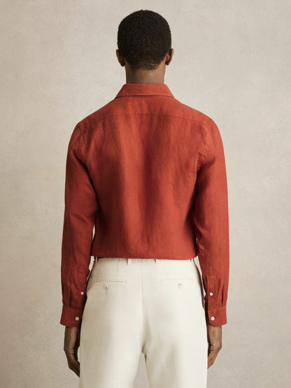 Linen Button-Through Shirt in Paprika Red | Reiss Men Premium