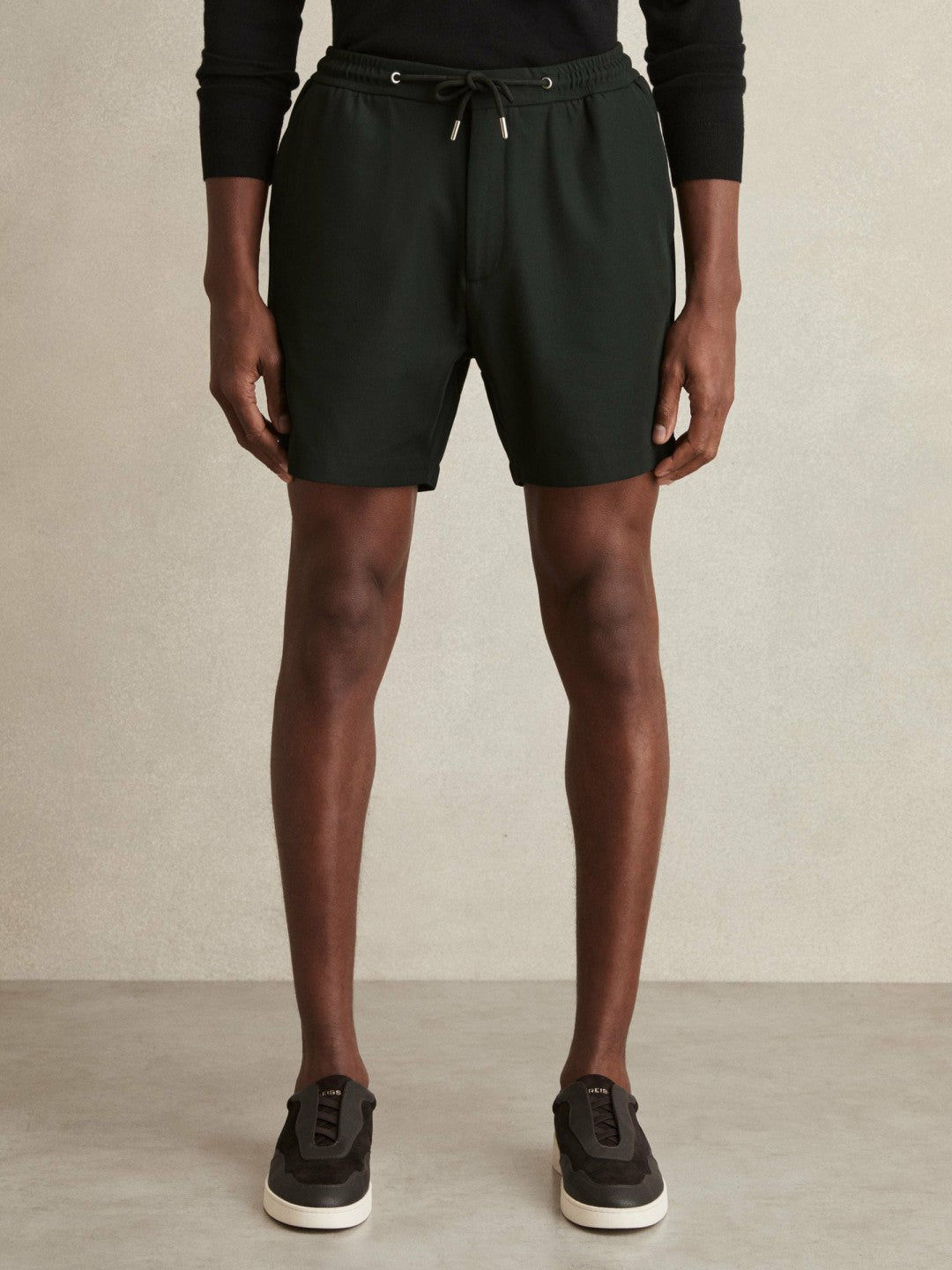 Textured Drawstring Shorts in Dark Green | Reiss Men Recommended