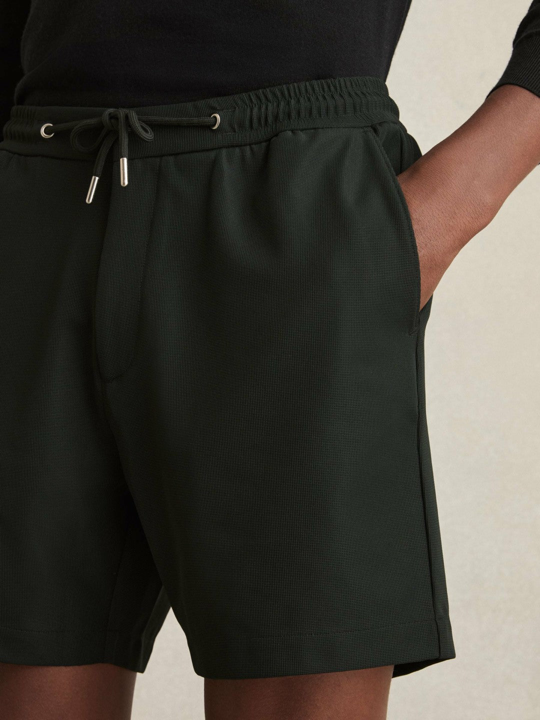 Textured Drawstring Shorts in Dark Green | Reiss Men Recommended