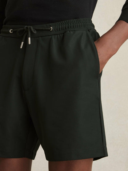 Textured Drawstring Shorts in Dark Green | Reiss Men Recommended