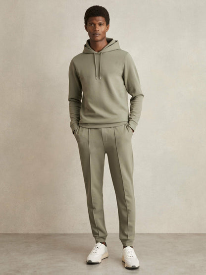 Interlock Jersey Drawstring Hoodie in Sage | Reiss Men Trending