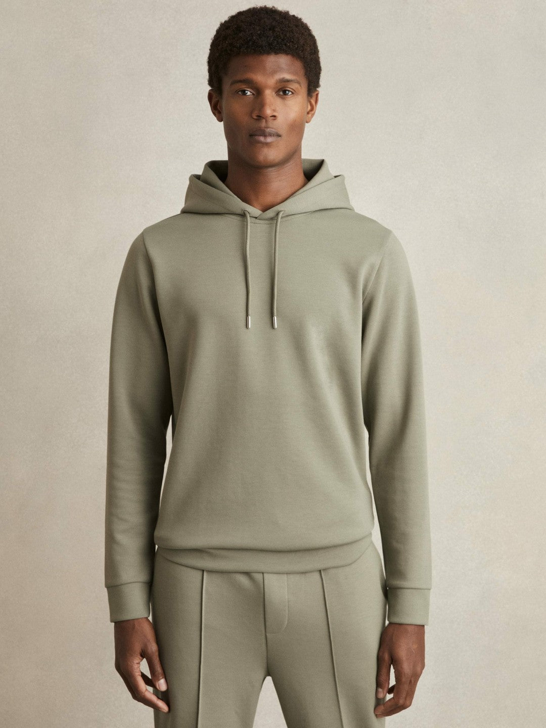 Interlock Jersey Drawstring Hoodie in Sage | Reiss Men Trending