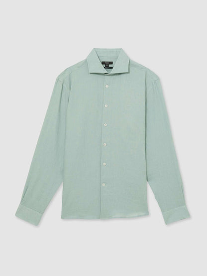 Linen Button-Through Shirt in Ocean Green | Reiss Men Exclusive