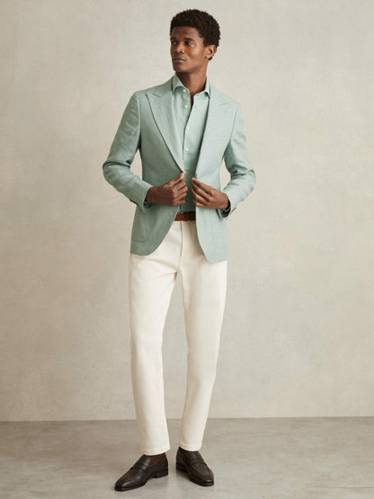 Linen Button-Through Shirt in Ocean Green | Reiss Men Exclusive