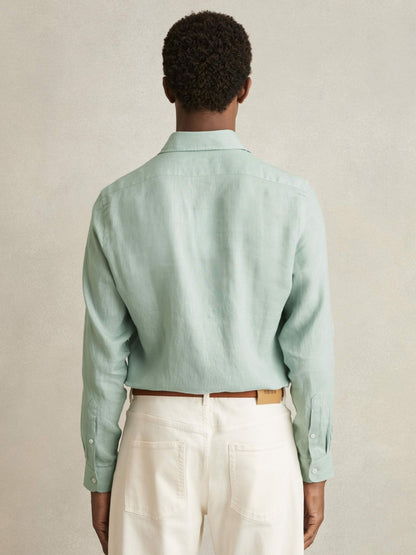 Linen Button-Through Shirt in Ocean Green | Reiss Men Exclusive