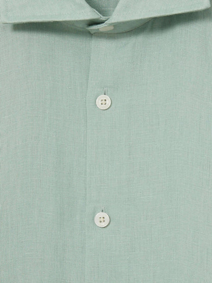 Linen Button-Through Shirt in Ocean Green | Reiss Men Exclusive