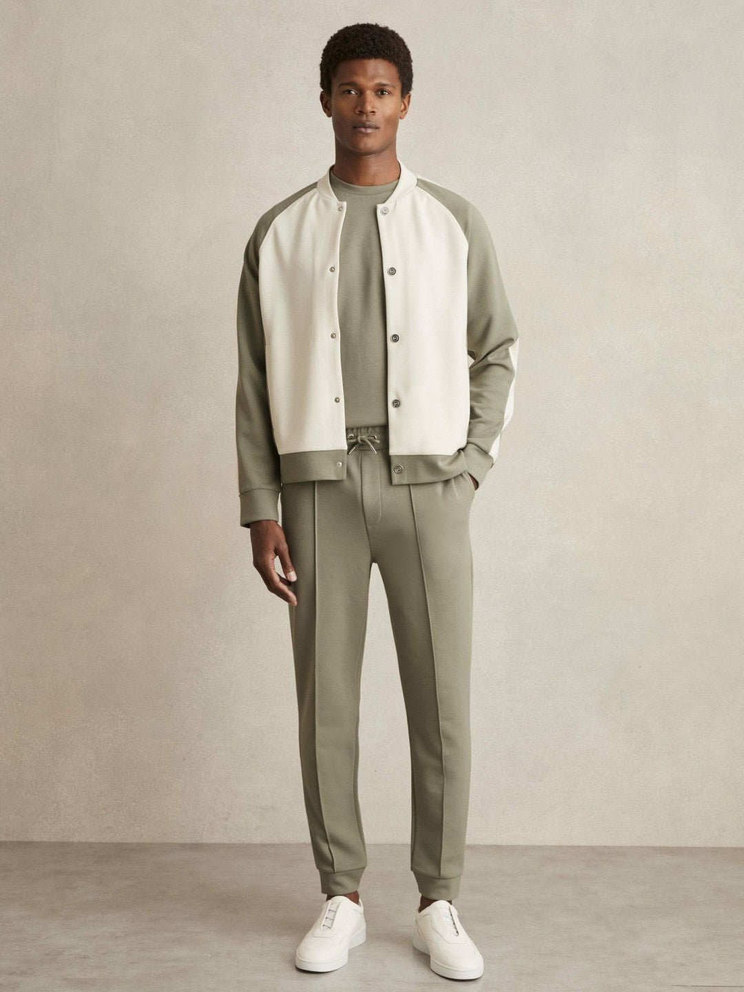 Drawstring Jersey Joggers in Sage | Reiss Men Featured