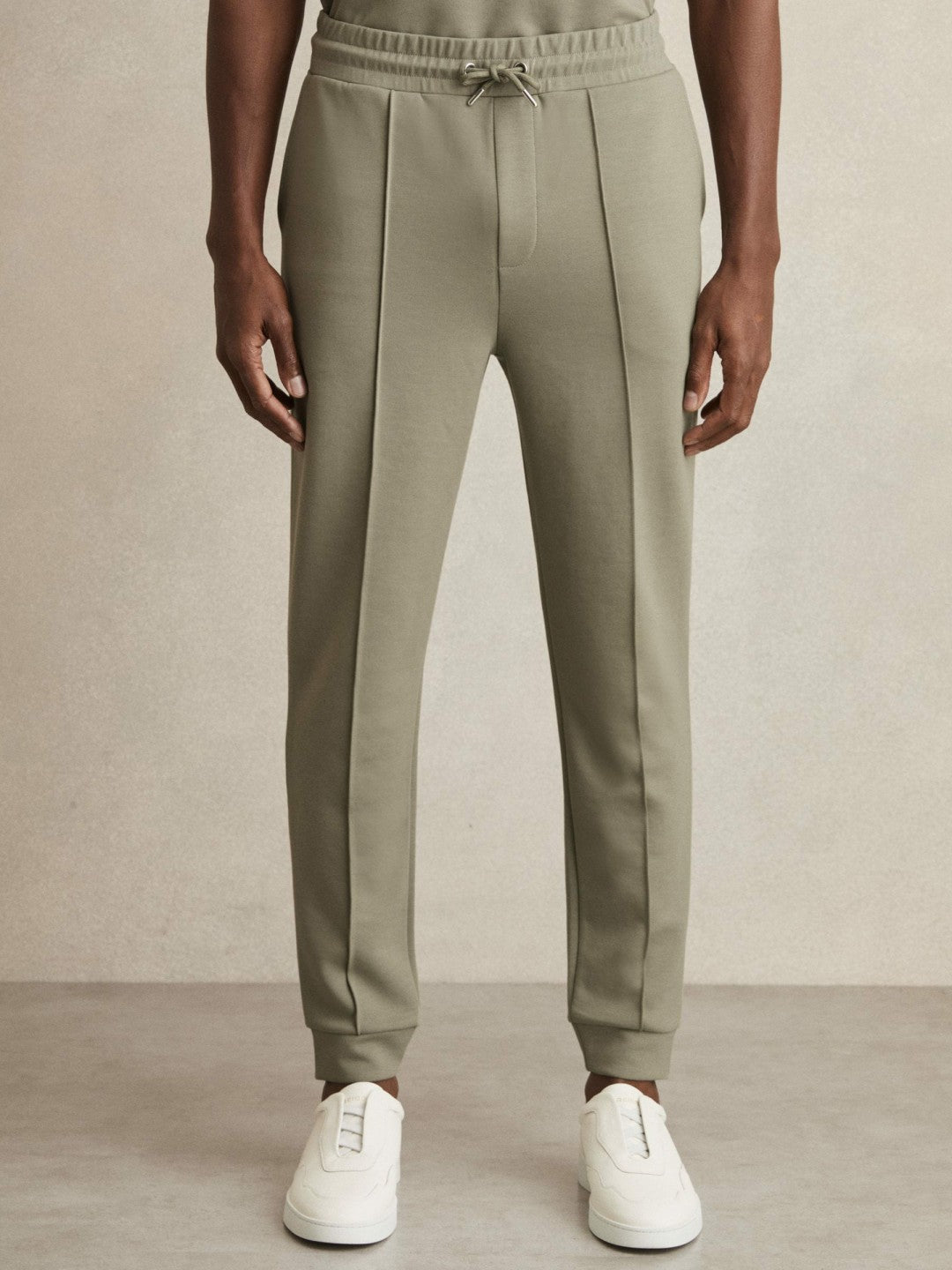 Drawstring Jersey Joggers in Sage | Reiss Men Featured