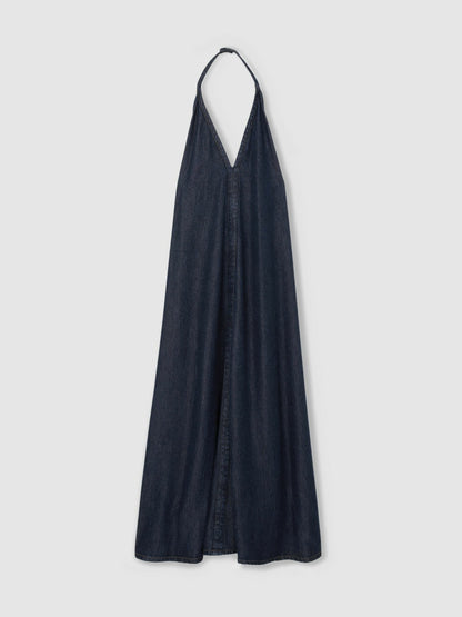 Denim Halterneck Maxi Dress in Indigo | Reiss Women Featured