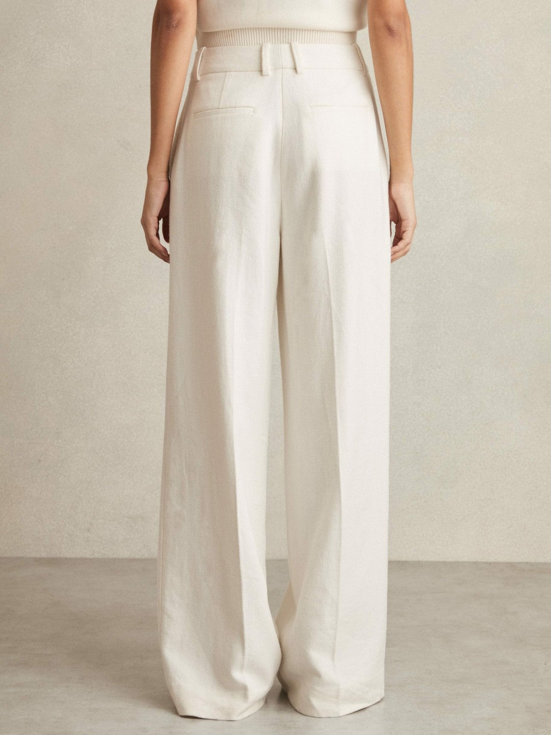 Petite Linen-Blend Wide-Leg Trousers in White | Reiss Women Premium