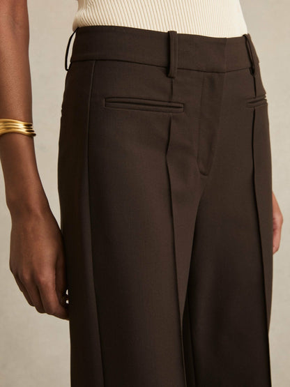 High Rise Flared Trousers in Chocolate Brown | Reiss Women Trending