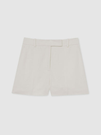 Linen-Blend Tailored Shorts in White | Reiss Women New