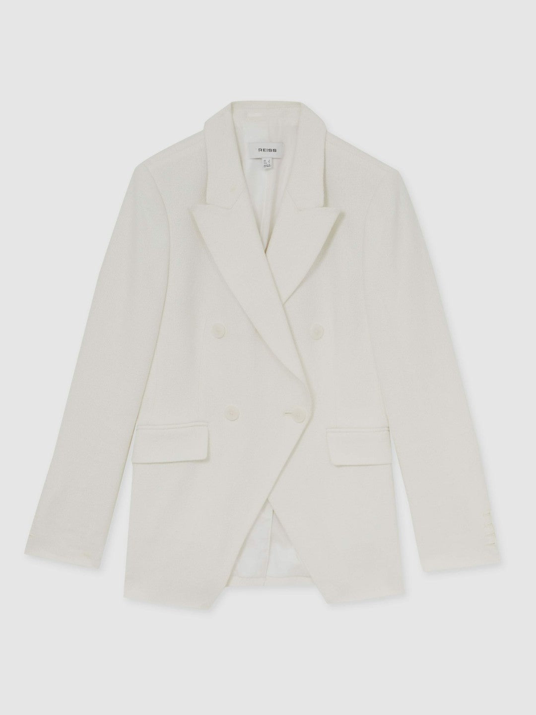 Linen-Blend Double-Breasted Suit Jacket in White | Reiss Women Trending