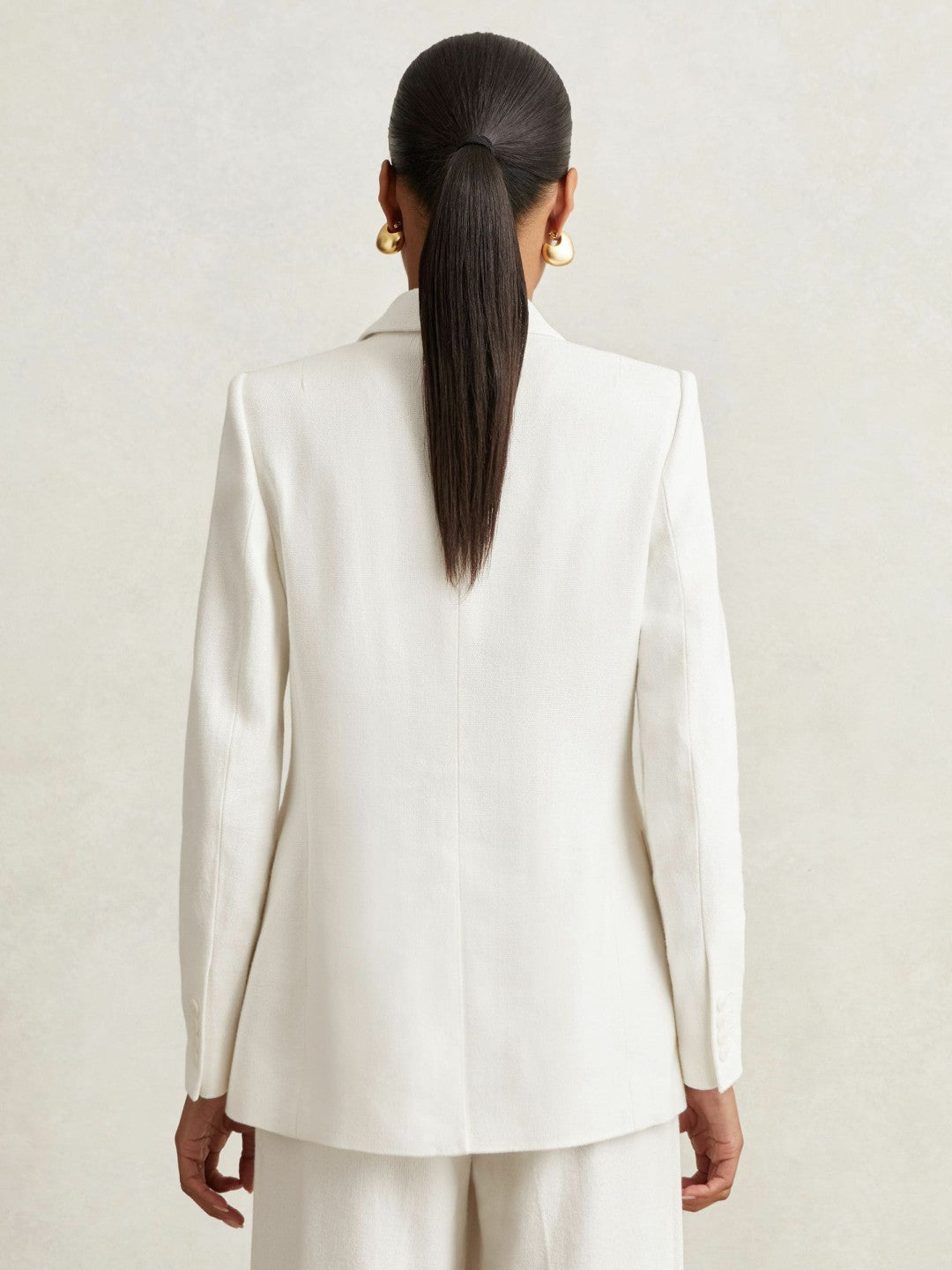 Linen-Blend Double-Breasted Suit Jacket in White | Reiss Women Trending