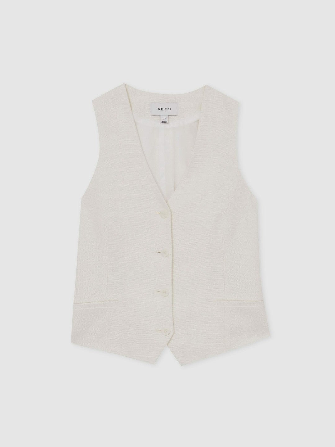 Linen-Blend Button-Through Waistcoat in White | Reiss Women Trending