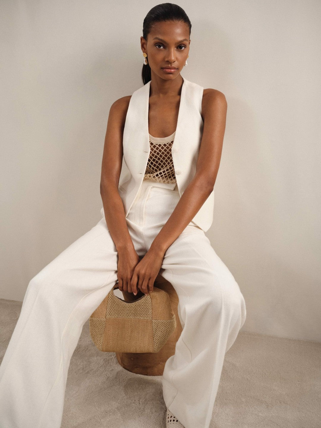 Linen-Blend Button-Through Waistcoat in White | Reiss Women Trending