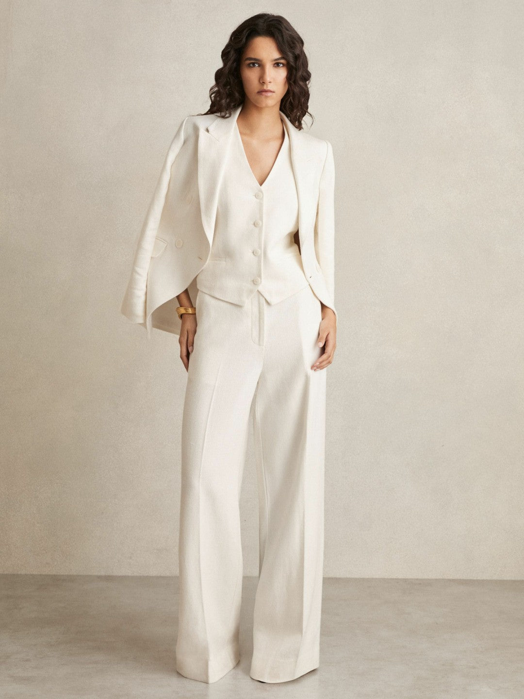 Linen-Blend Button-Through Waistcoat in White | Reiss Women Trending