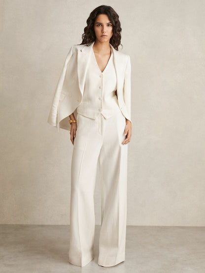 Linen-Blend Button-Through Waistcoat in White | Reiss Women Trending