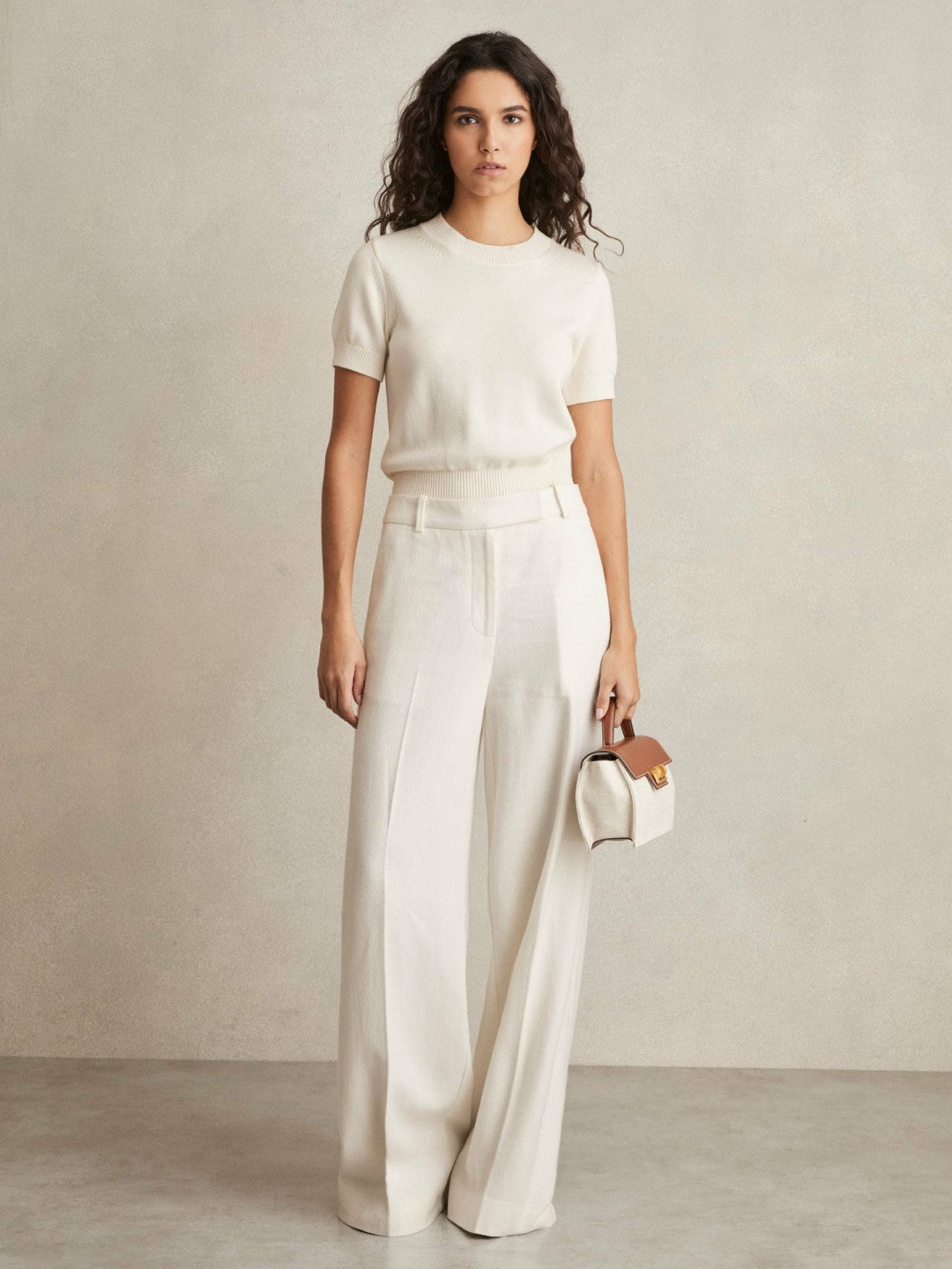 Linen-Blend Wide-Leg Trousers in White | Reiss Women Featured