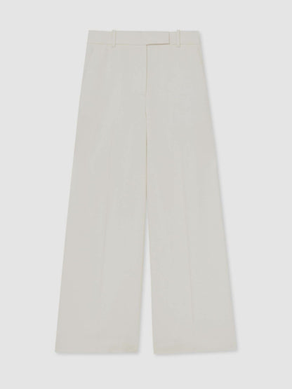 Linen-Blend Wide-Leg Trousers in White | Reiss Women Featured
