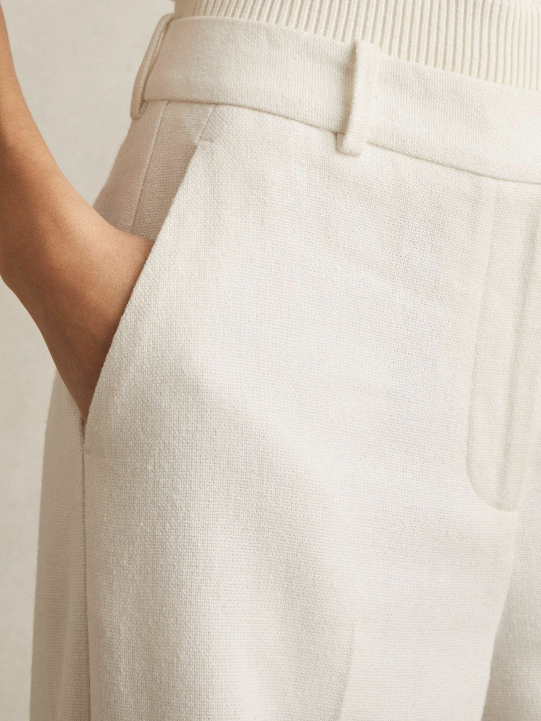 Linen-Blend Wide-Leg Trousers in White | Reiss Women Featured