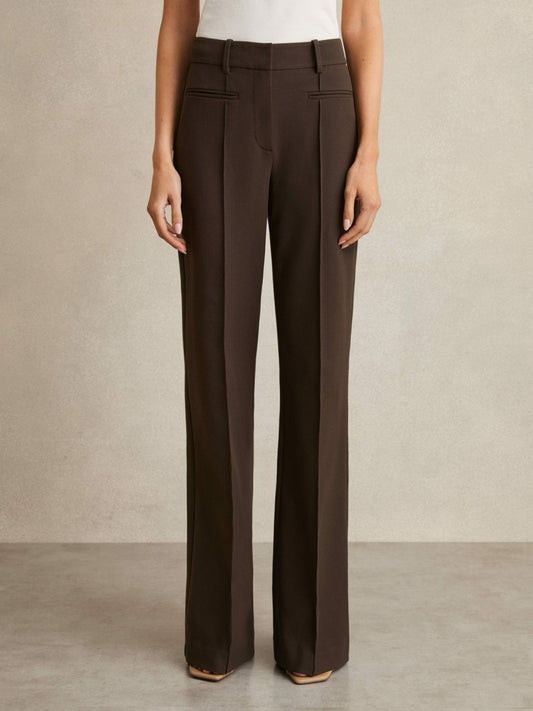 Petite High Rise Flared Trousers in Chocolate Brown | Reiss Women Best Seller