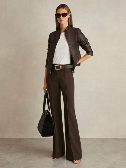 Petite High Rise Flared Trousers in Chocolate Brown | Reiss Women Best Seller