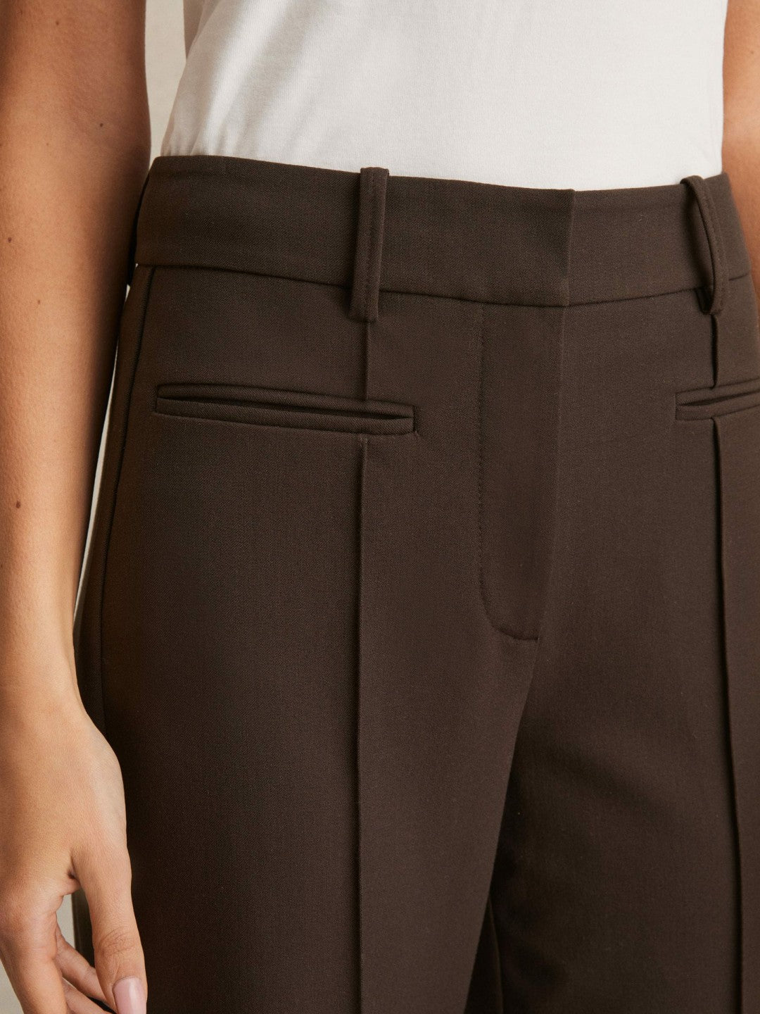 Petite High Rise Flared Trousers in Chocolate Brown | Reiss Women Best Seller