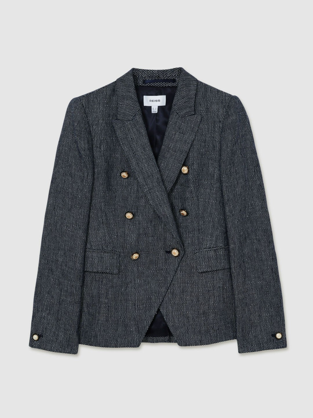 Linen-Cotton Double-Breasted Blazer in Navy | Reiss Women Popular