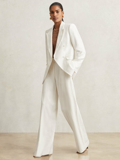 Petite Linen-Blend Double-Breasted Suit Jacket in White | Reiss Women Trending