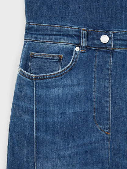 Wide-Leg Racer-Back Denim Jumpsuit in Indigo | Reiss Women Popular