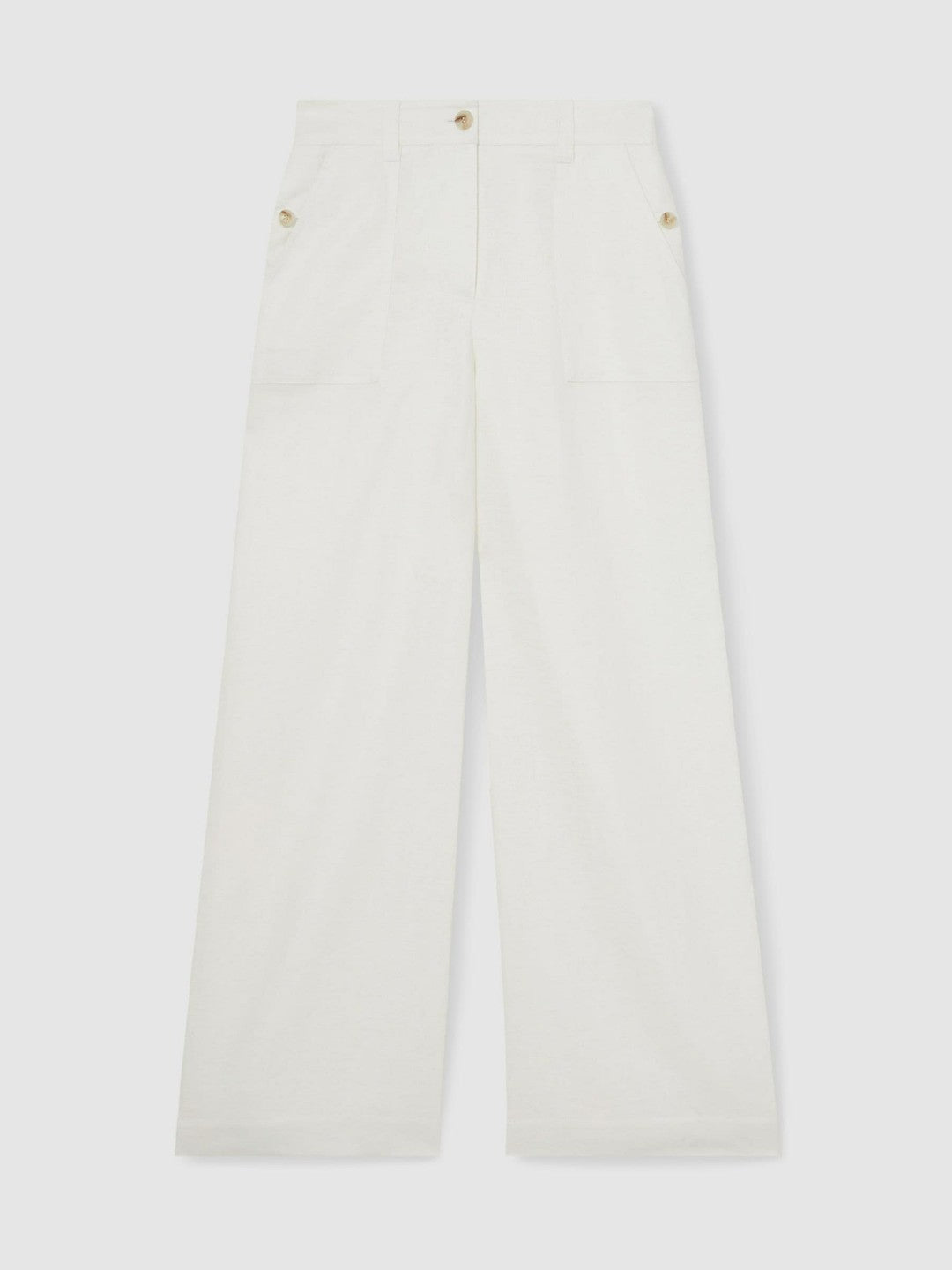 Petite Linen Wide Leg Trousers in White | Reiss Women Featured